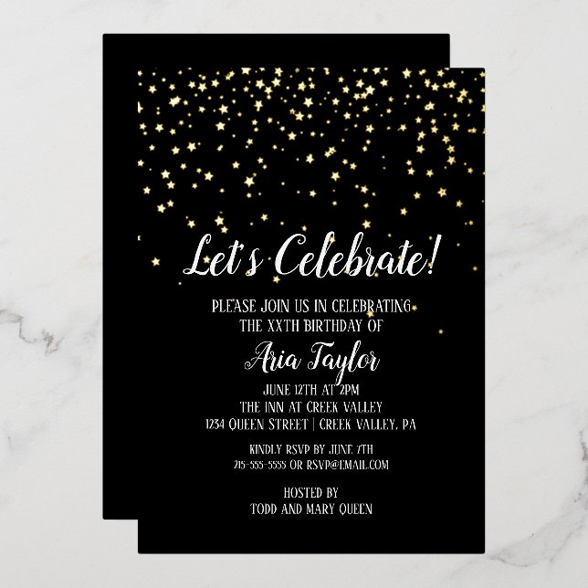 Let's Celebrate Confetti on Black Birthday Gold  (Front/Back)