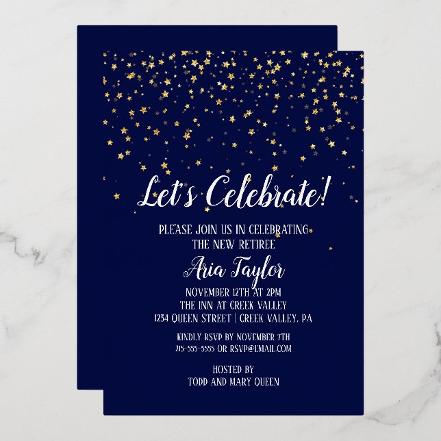 Let's Celebrate Confetti on Navy Blue Party Gold (Front/Back)