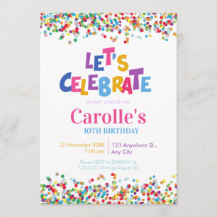 Let's celebrate Confetti Party birthday Invitation