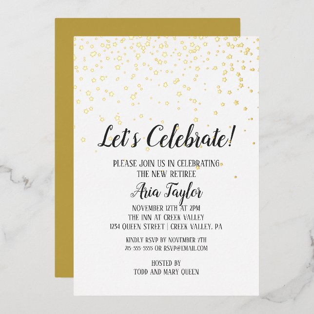Let's Celebrate Confetti Retirement Party Gold (Front/Back)