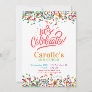 Let's celebrate Confetti Simple Party birthday Invitation