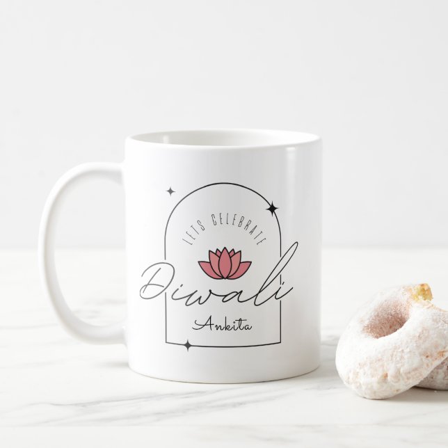Lets celebrate Diwali customisable modern Coffee Mug (With Donut)