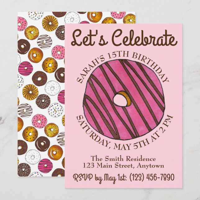 Let's Celebrate Doughnut Doughnut Birthday Brunch Invitation (Front/Back)
