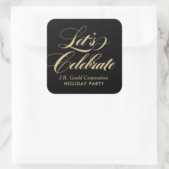 Lets Celebrate Elegant Gold Script Corporate Square Sticker (Bag)