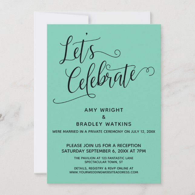Let's Celebrate Elegant Green Reception-Only Invitation (Front)