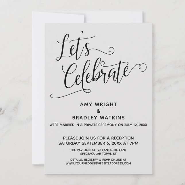 Let's Celebrate Elegant Light Grey Reception-Only Invitation (Front)