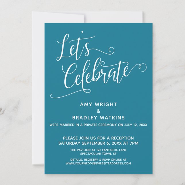 Let's Celebrate Elegant Mosaic Blue Reception-Only Invitation (Front)