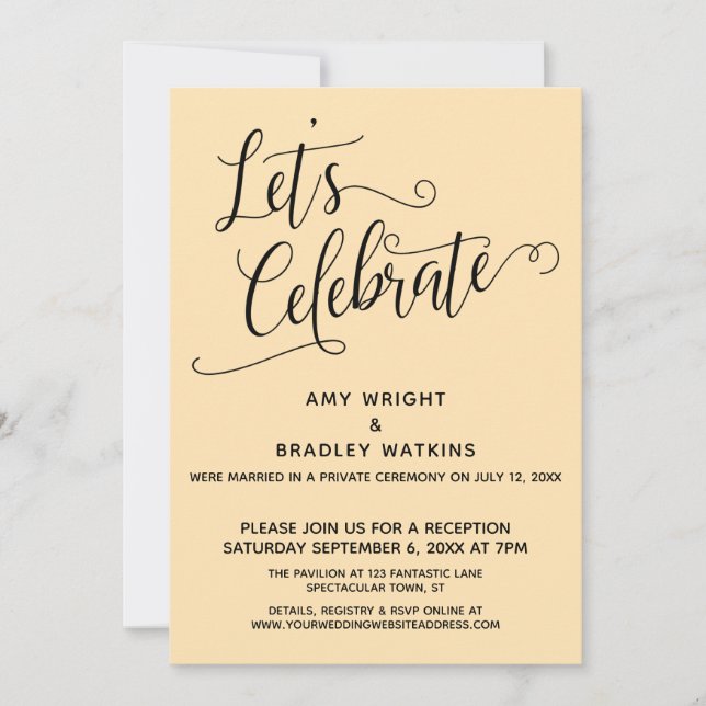 Let's Celebrate Elegant Peach Reception-Only Invitation (Front)