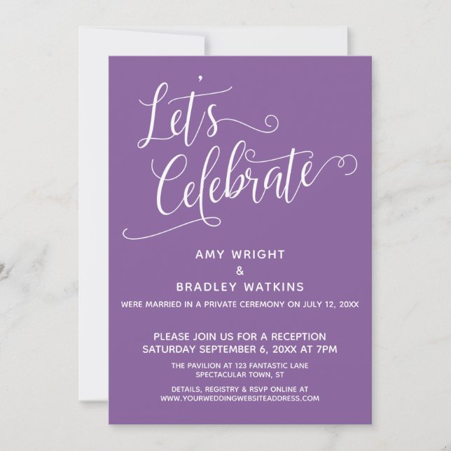 Let's Celebrate Elegant Purple Reception-Only Invitation (Front)