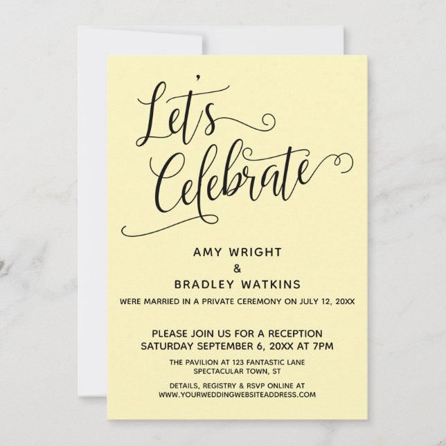 Let's Celebrate Elegant Yellow Reception-Only Invitation (Front)