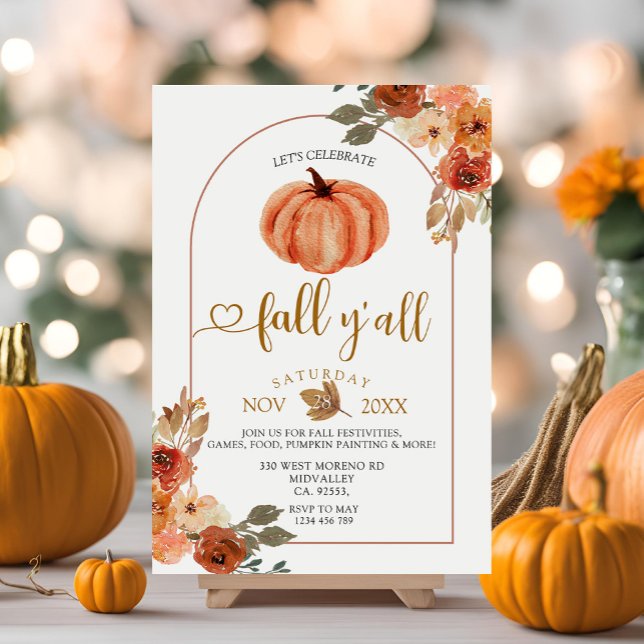 Let's Celebrate Fall Y'all Boho Arch Harvest Party Invitation (Creator Uploaded)