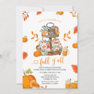 Let's Celebrate Fall Y'all Orange Pumpkin Party Invitation