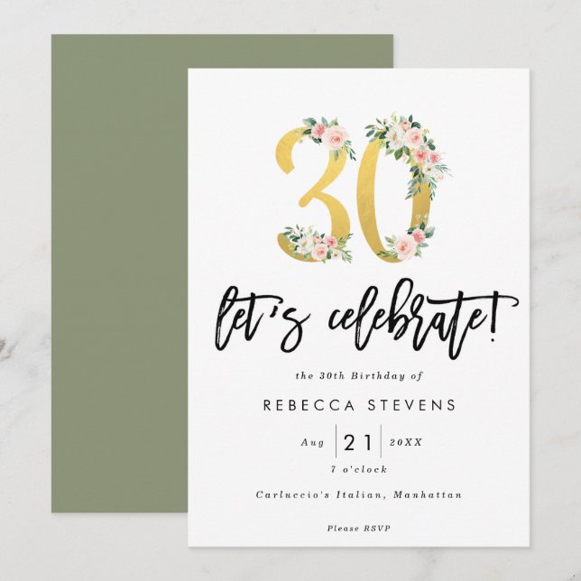 let's celebrate faux gold 30th birthday party invitation (Front/Back)