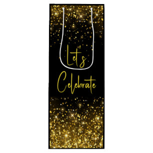 Let's Celebrate Glam Gold Glitter Wine Tote Gift Bag