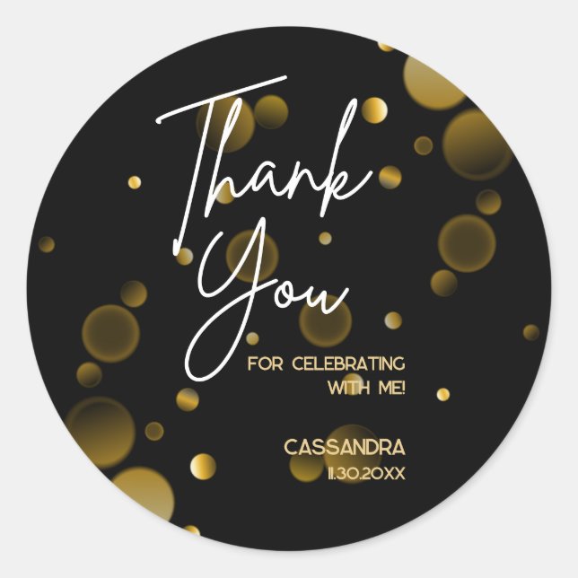 Let's Celebrate Gold Bokeh Gradient Black Birthday Classic Round Sticker (Front)