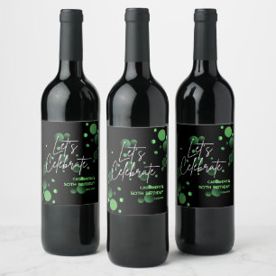 Let's Celebrate Green Bokeh Gradient Birthday Wine Label