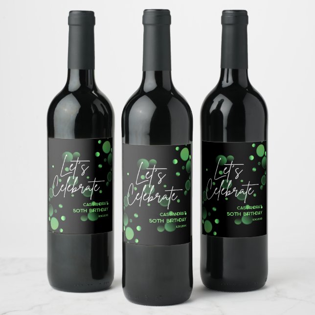 Let's Celebrate Green Bokeh Gradient Birthday Wine Label (Bottles)