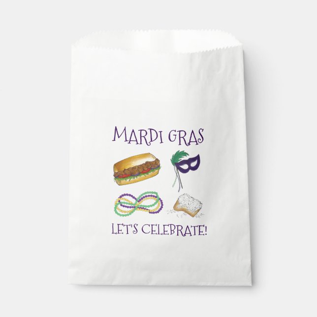 Let's Celebrate Mardi Gras Beignet Beads NOLA Favour Bags (Front)