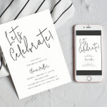 Let's Celebrate Minimalist Birthday Celebration Invitation<br><div class="desc">This  trendy  invitation features a script heading and your customised information.  
Use the template form to add your shower details.  The Customise feature allows you to change the font style,  and add or delete text.</div>