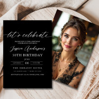 Let's Celebrate Minimalist Black Photo Birthday