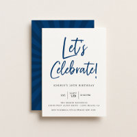 Let's Celebrate Modern Blue Script Birthday