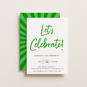 Let's Celebrate Modern Green Script Birthday Invitation