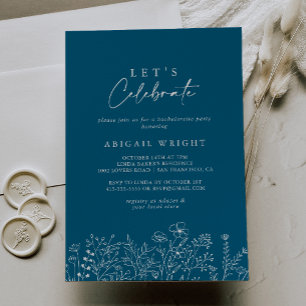 Let's Celebrate Navy Wildflower Party   Invitation