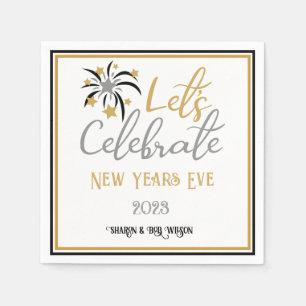 Let's Celebrate New Years Eve Black Gold Silver Napkin
