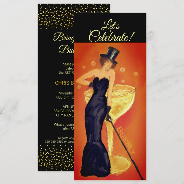 Let's Celebrate Painted Champagne Lady Invitation (Front/Back)