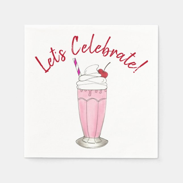 Let's Celebrate Party Birthday Ice Cream Milkshake Napkin (Front)