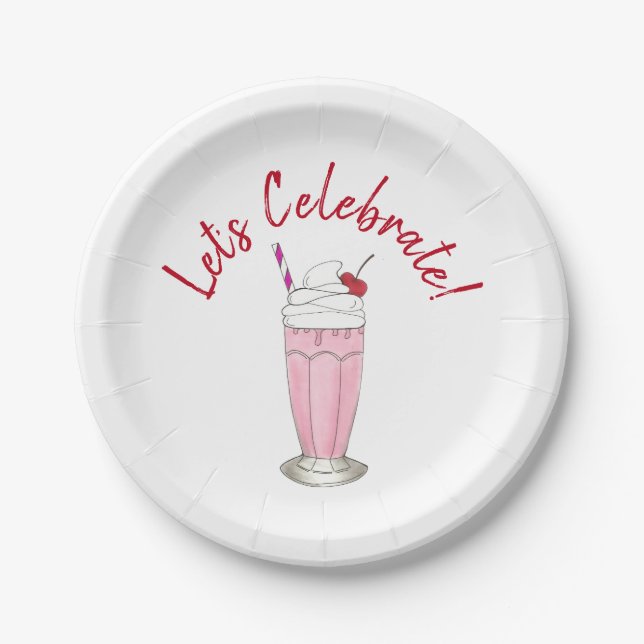 Let's Celebrate Party Birthday Ice Cream Milkshake Paper Plate (Front)