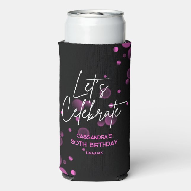 Let's Celebrate Pink Bokeh Gradient Black Birthday Seltzer Can Cooler (Seltzer Back)