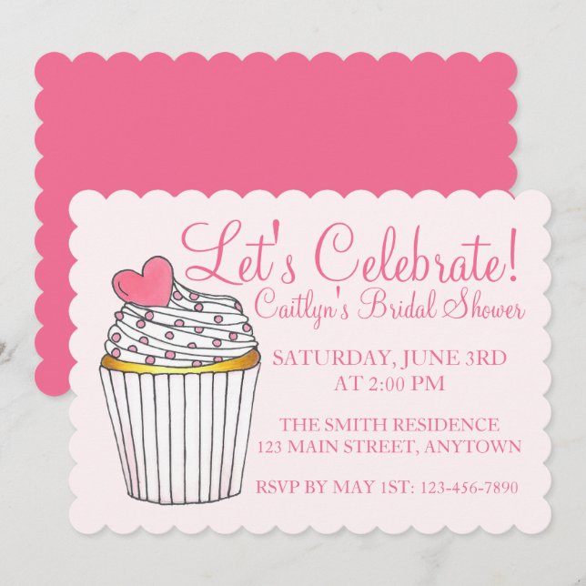 Let's Celebrate Pink Cupcake Bridal Baby Shower Invitation (Front/Back)