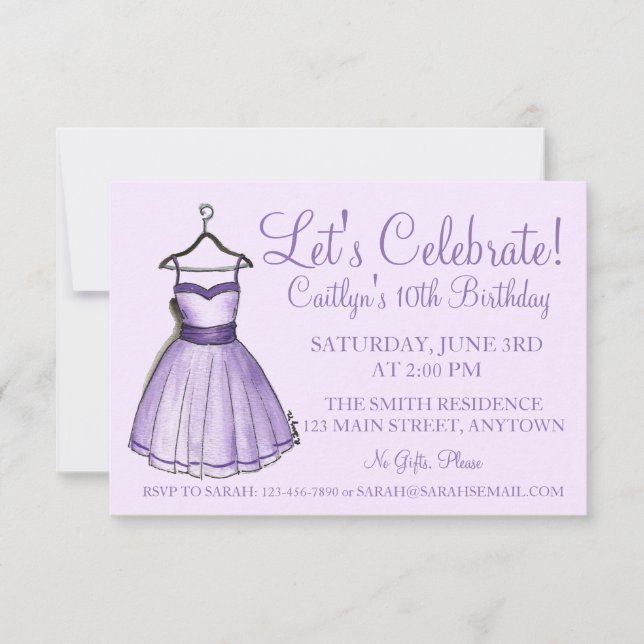 Let's Celebrate Purple Prom Dress Birthday Party Invitation (Front)