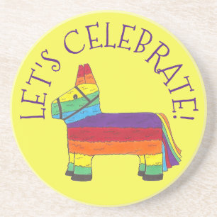 Let's Celebrate Rainbow Fiesta Donkey Pinata Party Coaster