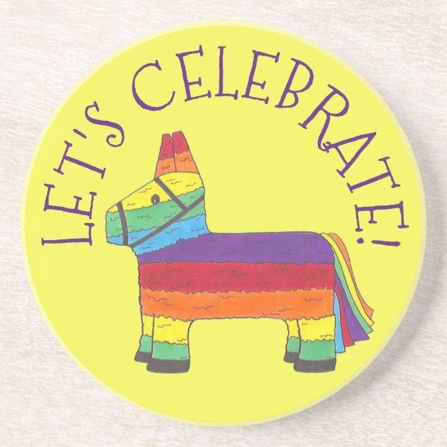 Let's Celebrate Rainbow Fiesta Donkey Pinata Party Coaster (Front)
