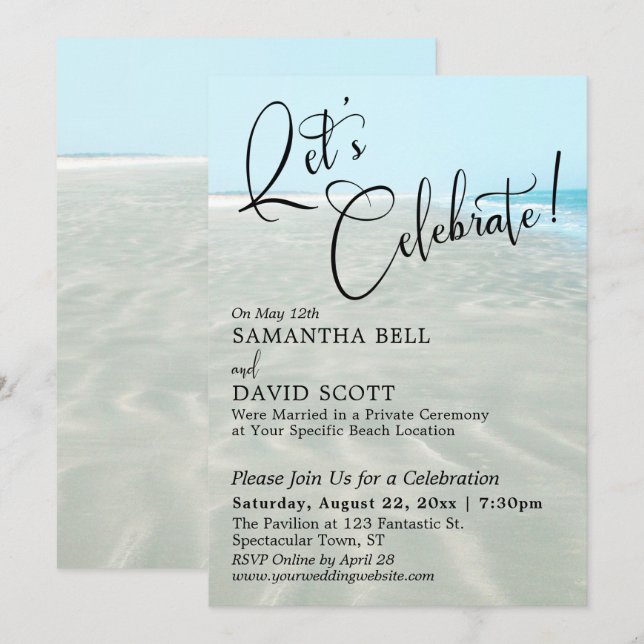 Let's Celebrate Rippled Sand Aqua Water Reception Invitation (Front/Back)