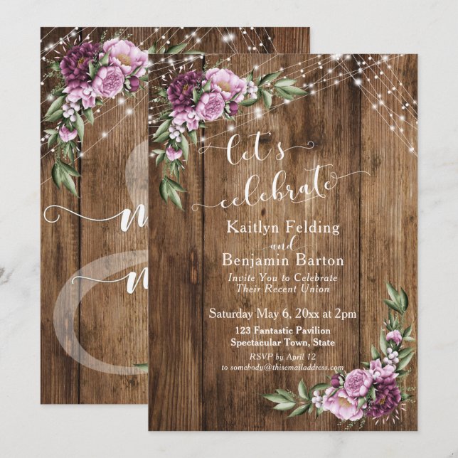 Let's Celebrate Rustic Floral Lights Reception Invitation (Front/Back)