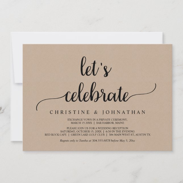 Let's Celebrate, Rustic Kraft Elopement Party Invitation (Front)