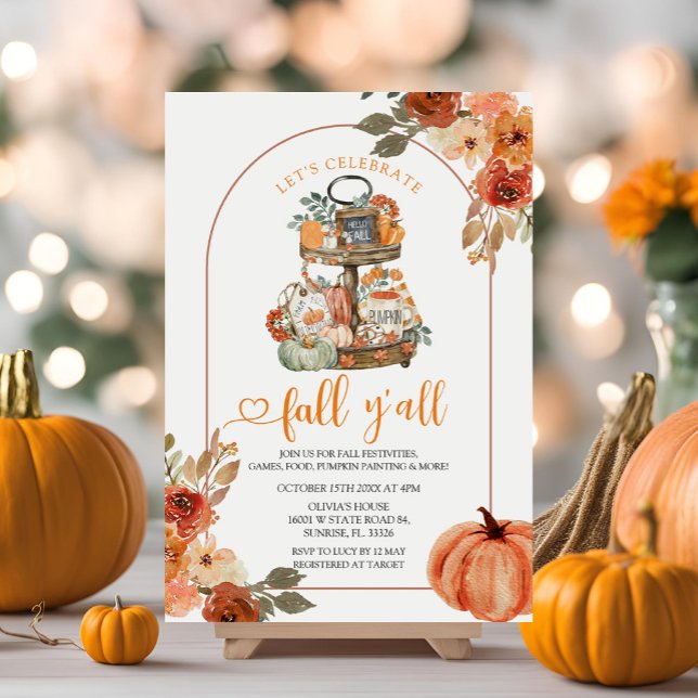 Let's Celebrate Rustic Pumpkin Fall Y'all Party Invitation (Creator Uploaded)