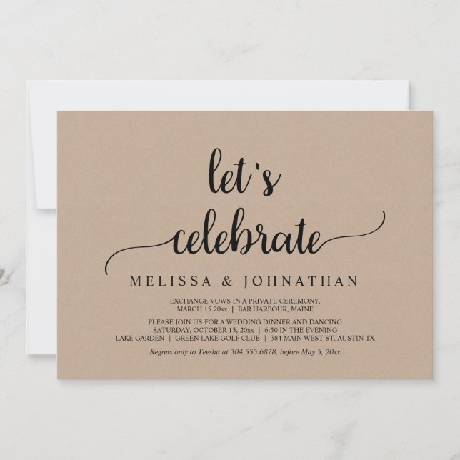 Let's Celebrate, Rustic Wedding Elopement Party Invitation (Front)