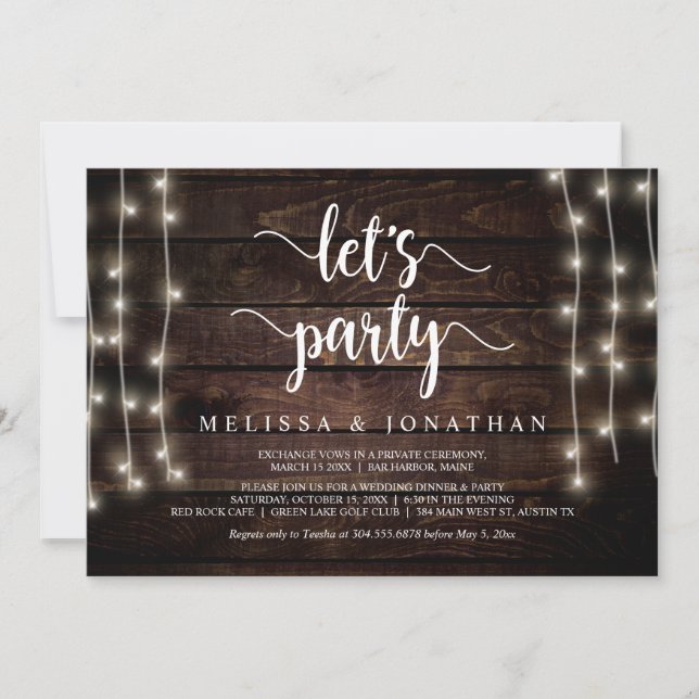 Let's celebrate, Rustic Wedding Elopement Party  Invitation (Front)