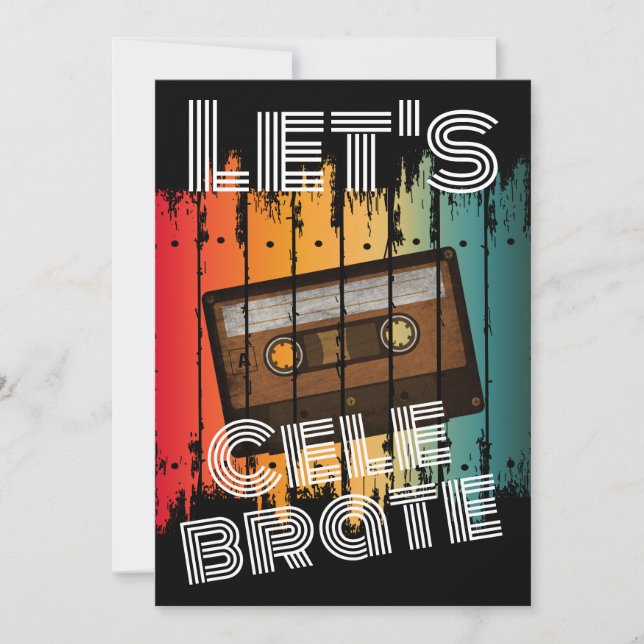 Let's Celebrate School Reunion 80"s Cassette Tape Invitation (Front)