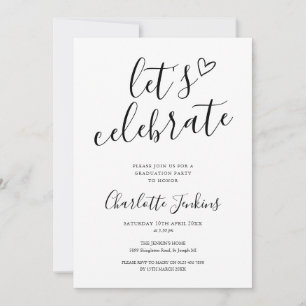 Let's Celebrate Script Heart Graduation Party Invitation