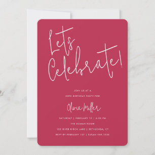 Let's Celebrate Script Magenta Birthday Invitation
