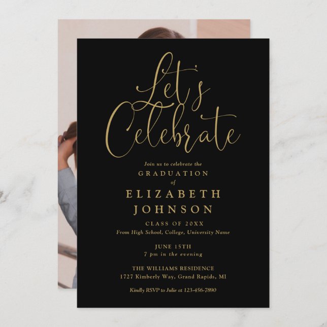 Lets Celebrate Script Photo Graduation Party Invitation (Front/Back)
