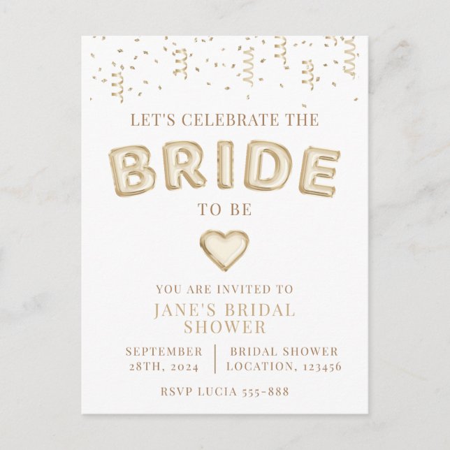 Let's Celebrate The Bride To Be Gold Balloons Postcard (Front)