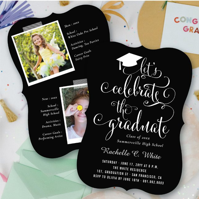 Let's Celebrate The Graduate Black & White Party  Invitation (Let's Celebrate The Graduate Black & White Party Invitation | fatfatin @ zazzle.com/color_therapy)