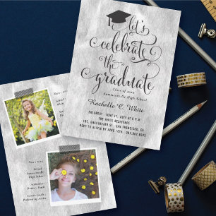 Let's Celebrate The Graduate Silver Grad Party Invitation