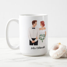 Let's Celebrate Wedding Couple Romantic Watercolor